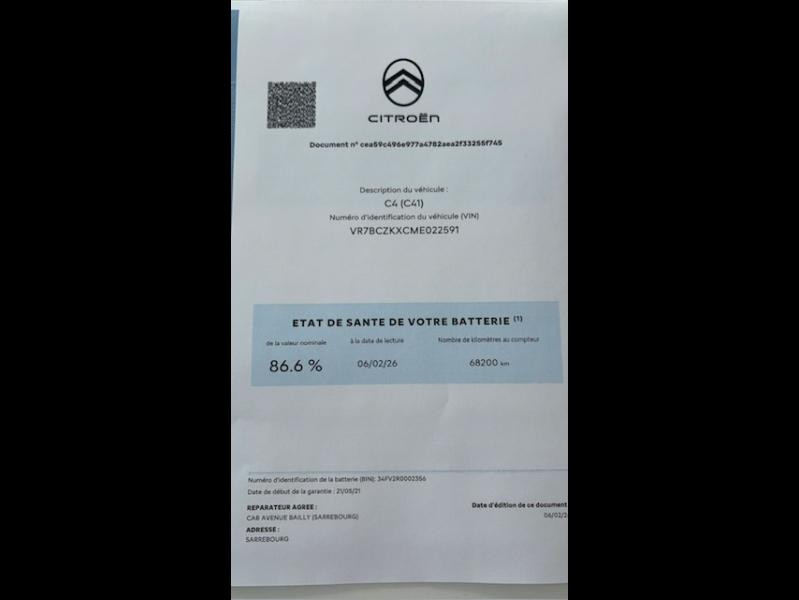 Occasion CITROEN C4 Moteur électrique 136ch (100 kW) Feel Pack Automatique 2021 Bleu Iceland (N) 13350 € à Sarrebourg